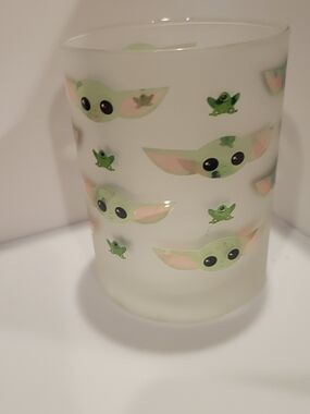 Baby Yoda Themed Frosted Glass Tumbler - Green Accents